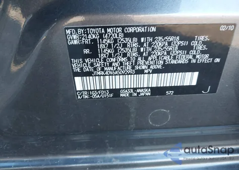 2010 Toyota Rav4 Sport V6 z USA, uszkodzony, nr VIN JTMRK4DV6A5092993